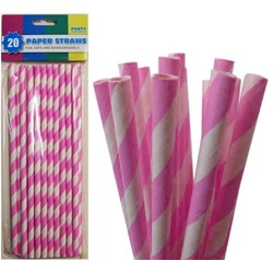 20 x Paper Drinking Straws Pk - Light Pink Stripes