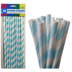 20 x Paper Drinking Straws Pk - Light Blue Stripes