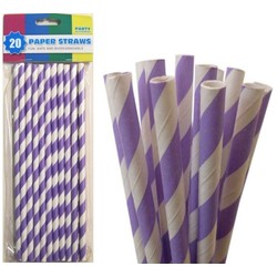 20 x Paper Drinking Straws Pk - Purple Stripes
