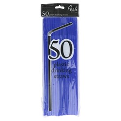 Plastic Straws - Flexible - 50pc - Dark Blue