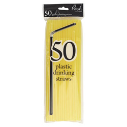 Plastic Straws - Flexible - 50pc - Yellow