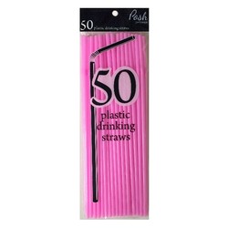 Plastic Straws - Flexible - 50pc - Light Pink