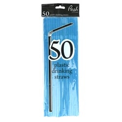 Plastic Straws - Flexible - 50pc - Light Blue
