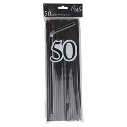 Plastic Straws - Flexible - 50pc - Black
