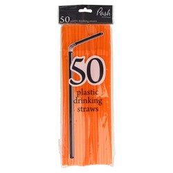 Plastic Straws - Flexible - 50pc - Orange