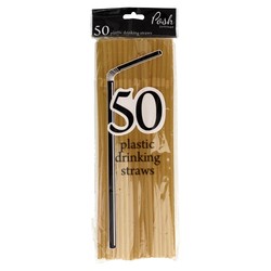 Plastic Straws - Flexible - 50pc - Gold