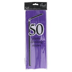 Plastic Straws - Flexible - 50pc - Purple