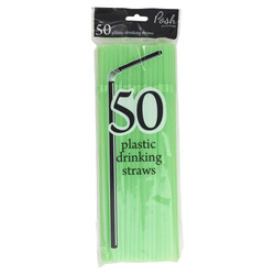 Plastic Straws - Flexible - 50pc - Green