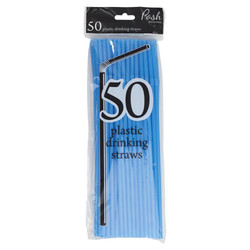 Plastic Straws - Flexible - 50pc - Blue