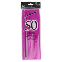 Plastic Straws - Flexible - 50pc - Pink