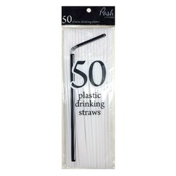 Plastic Straws - Flexible - 50pc - White