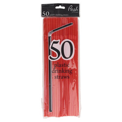 Plastic Straws - Flexible - 50pc - Red