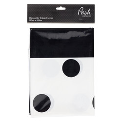 Table Cover - 259cm x 137cm - Polka Dots - Black