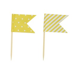 Cake Topper - Flags - Dots & Stripes - 24pcs - Yellow