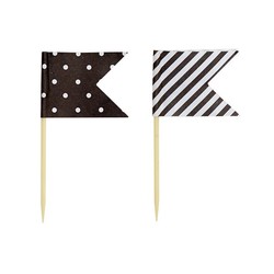 Cake Topper - Flags - Dots & Stripes - 24pcs - Black