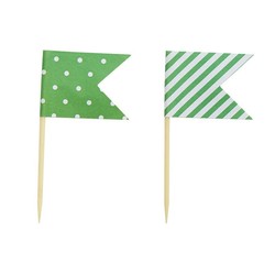 Cake Topper - Flags - Dots & Stripes - 24pcs - Green