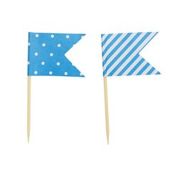 Cake Topper - Flags - Dots & Stripes - 24pcs - Blue