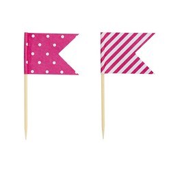 Cake Topper - Flags - Dots & Stripes - 24pcs - Pink