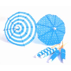 Umbrella Cocktail Picks - 12pcs - Dots & Stripes - Blue