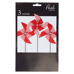 Paper Windmills Decoration - 3pcs - Red