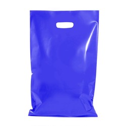 100 x Plastic Carry Bags Large With Die Cut Handle  - LDPE - Glossy Blue