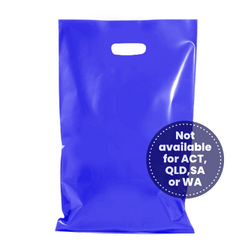 100 x Plastic Carry Bags Large With Die Cut Handle  - LDPE - Glossy Blue