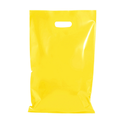 100 x Plastic Carry Bags Large With Die Cut Handle  - LDPE - Glossy Yellow