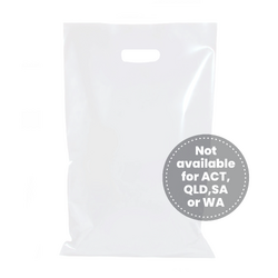 100 x Plastic Carry Bags Large With Die Cut Handle  - LDPE - Glossy White