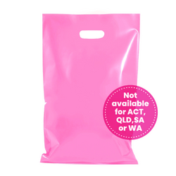 100 x Plastic Carry Bags Large With Die Cut Handle  - LDPE - Glossy Light Pink