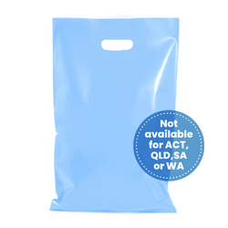 100 x Plastic Carry Bags Large With Die Cut Handle  - LDPE - Glossy Light Blue