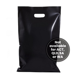 100 x Plastic Carry Bags Large With Die Cut Handle  - LDPE - Glossy Black