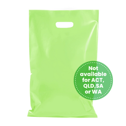 100 x Plastic Carry Bags Large With Die Cut Handle  - LDPE - Glossy Light Green