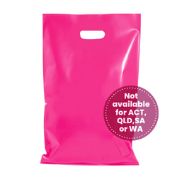 100 x Plastic Carry Bags Large With Die Cut Handle  - LDPE - Glossy Hot Pink