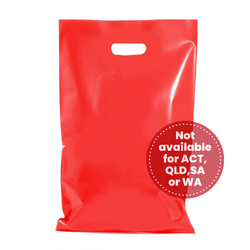 100 x Plastic Carry Bags Large With Die Cut Handle  - LDPE - Glossy Red