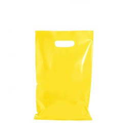 100 x Plastic Carry Bags Small - Medium With Die Cut Handle  - LDPE - Glossy Yellow