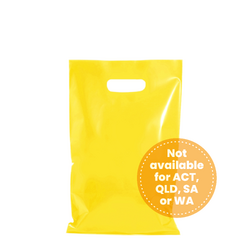 100 x Plastic Carry Bags Small - Medium With Die Cut Handle  - LDPE - Glossy Yellow