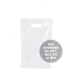 100 x Plastic Carry Bags Small - Medium With Die Cut Handle  - LDPE - Glossy White
