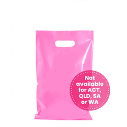 100 x Plastic Carry Bags Small - Medium With Die Cut Handle  - LDPE - Glossy Light Pink