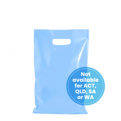 100 x Plastic Carry Bags Small - Medium With Die Cut Handle  - LDPE - Glossy Light Blue