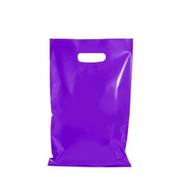100 x Plastic Carry Bags Small - Medium With Die Cut Handle  - LDPE - Purple