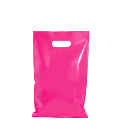 100 x Plastic Carry Bags Small - Medium With Die Cut Handle  - LDPE - Hot Pink