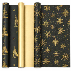3 Pack Gift Wrap Rolls - Gold Christmas | 43cm x 3M