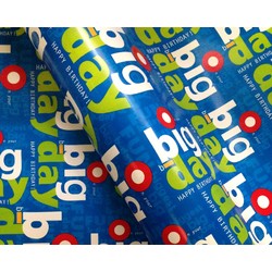 Wrapping Paper - 500mm x 60M - Happy Birthday 'Big Day' Blue