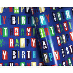 Wrapping Paper - 500mm x 60M - Happy Birthday Blue