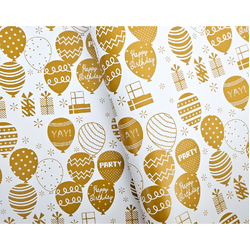 Wrapping Paper - 500mm x 60M - Gold Balloons