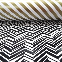 Wrapping Paper - 500mm x 60M - Double Sided Wrap - Gold Diagonal Stripe and black Chevron