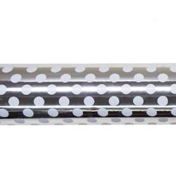 Wrapping Paper - 500mm x 60M - Metallic Silver Foil with white Spots
