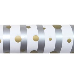 Wrapping Paper - 500mm x 60M - White Silver stripe with Gold Spots 60-70gsm