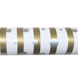 Wrapping Paper - 500mm x 60M - White Gold Stripe with Silver Spots 60-70gsm