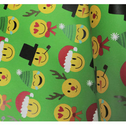 Counter Roll - 500mm x 60M - Wrapping Paper - Christmas Emoji smiles